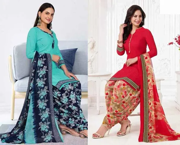 Elegant Crepe Dress Material with Dupatta For Women Pack Of 2