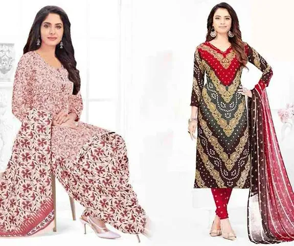 Beautiful Crepe Dress Material with Dupatta Pack Of 2