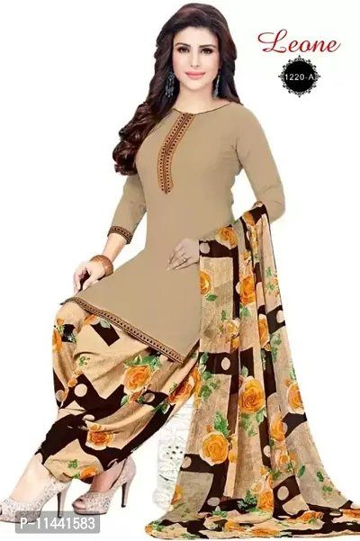 SIMPLYETNIC Womens Beige colour Crepe Printed Unstitched Salwar Suit Material-thumb0