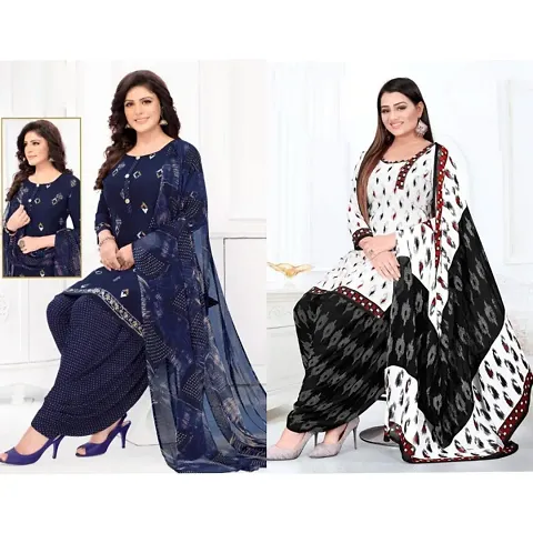 Elegant Crepe Dress Material with Dupatta For Women Pack of 2