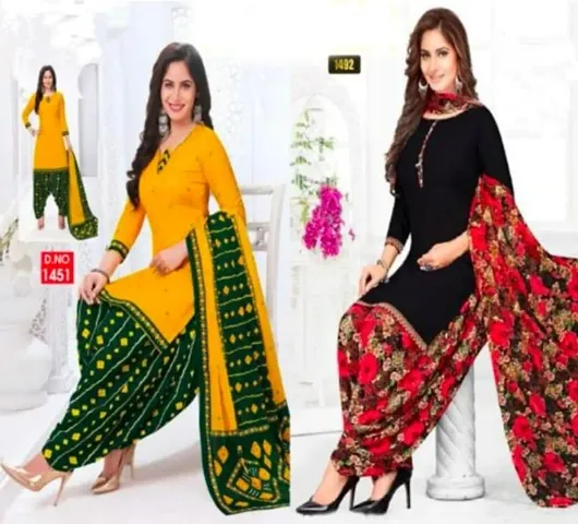 Fancy Crepe Patiala Unstitched Dress Material - Pack Of 2