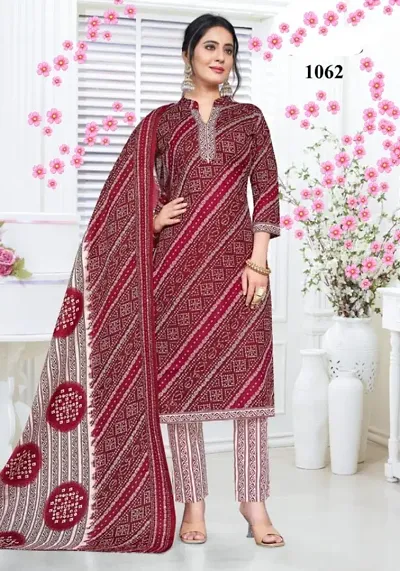 Elegant Cotton Ethnic Print Dress Material with Dupatta