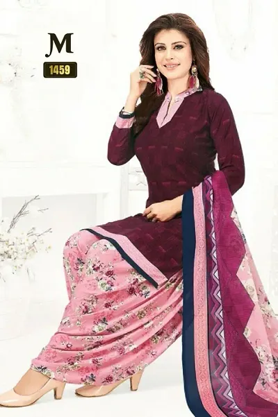 Trendy Womens Synthetic Printed Dress Material With Dupatta