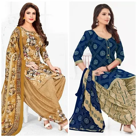 Fancy Synthetic Crepe Unstitched Dress Material For Women Pack Of 2