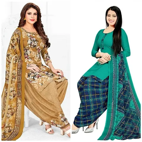 Fancy Synthetic Crepe Unstitched Dress Material For Women Pack Of 2