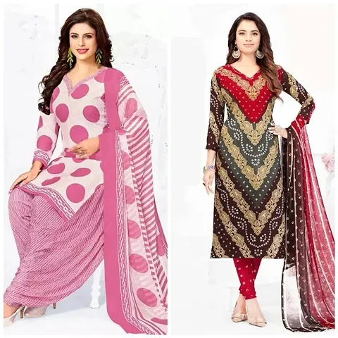 Fancy Synthetic Crepe Unstitched Dress Material For Women Pack Of 2