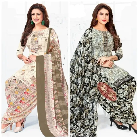 Stylish Crepe Printed Unstitched Suit - Pack of 2