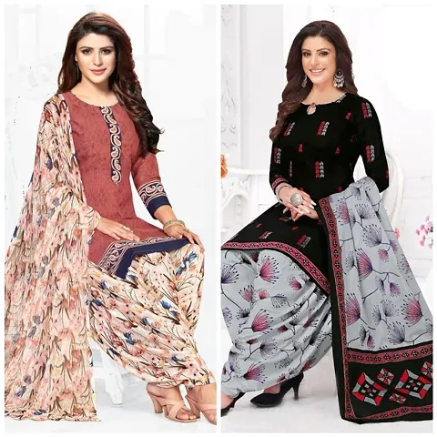 Stylish Crepe Printed Unstitched Suit - Pack of 2