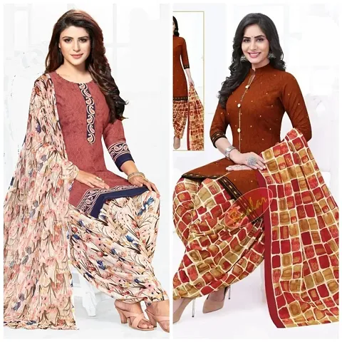 Stylish Crepe Printed Unstitched Suit - Pack of 2