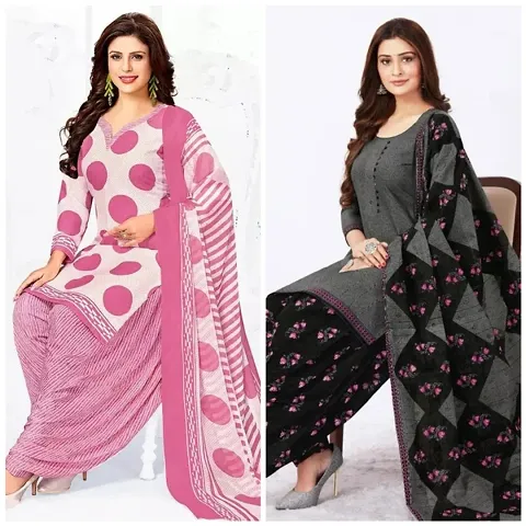 Fancy Synthetic Crepe Printed Unstitched Suits - Pack Of 2