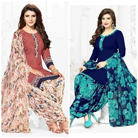 Stylish Crepe Printed Unstitched Suit - Pack of 2