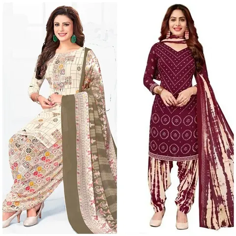 Stylish Crepe Printed Unstitched Suit - Pack of 2