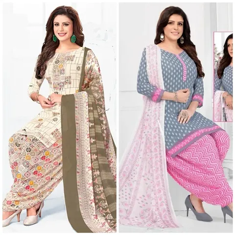 Fancy Synthetic Crepe Printed Unstitched Suits - Pack Of 2