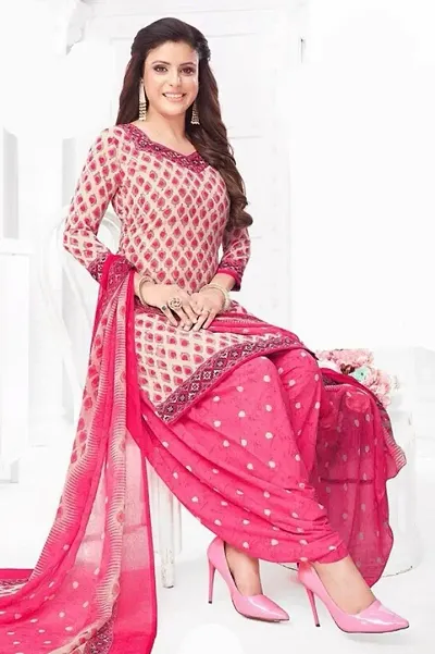 Multicolored printed synthetic dress material with Dupatta