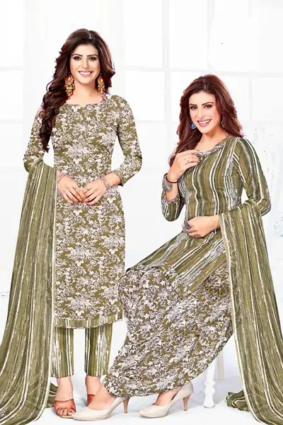 Classic Synthetic Crepe Dress Material with Dupatta for Women