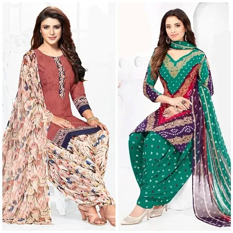 Stylish Crepe Printed Unstitched Suit - Pack of 2