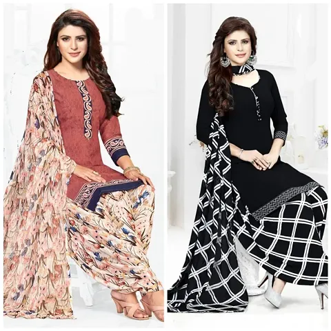 Fancy Synthetic Crepe Printed Unstitched Suits - Pack Of 2