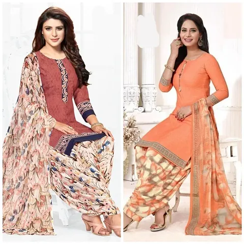 Stylish Crepe Printed Unstitched Suit - Pack of 2