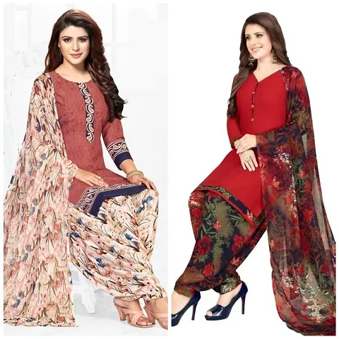 Fancy Synthetic Crepe Printed Unstitched Suits - Pack Of 2