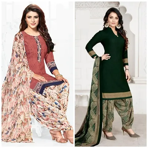 Fancy Synthetic Crepe Printed Unstitched Suits - Pack Of 2