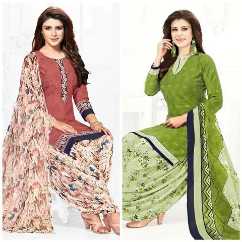 Fancy Synthetic Crepe Printed Unstitched Suits - Pack Of 2