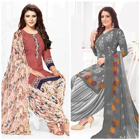 Fancy Synthetic Crepe Printed Unstitched Suits - Pack Of 2