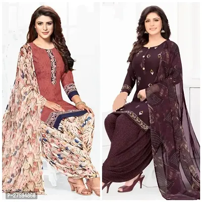 Fancy Synthetic Crepe Unstitched Dress Material For Women Pack Of 2
