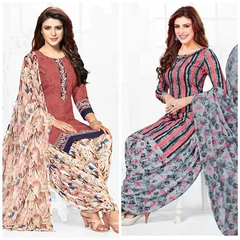 Stylish Crepe Printed Unstitched Suit - Pack of 2