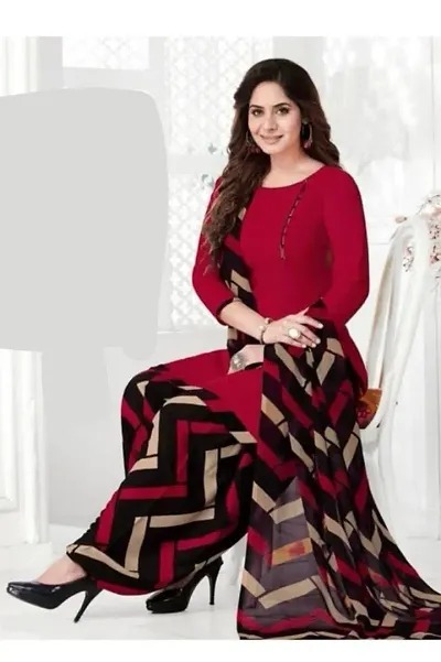 Elegant Crepe Self Design Dress Material with Chiffon Dupatta