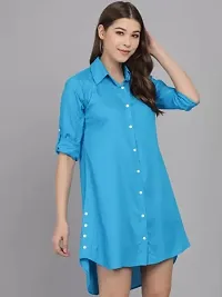 AONE Clothing Women's Regular Fit Self Design Button Down Collar Neck Casual Long Shirts for Ladies  Girls (Aqua BlueM)-thumb2