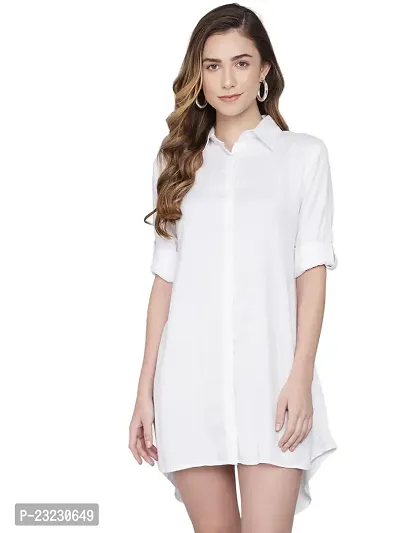 AONE Clothing Women's Regular Fit Self Design Button Down Collar Neck Casual Long Shirts for Ladies  Girls (Medium, White)