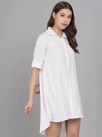 AONE Clothing Women's Regular Fit Self Design Button Down Collar Neck Casual Long Shirts for Ladies  Girls (WhiteL)-thumb2