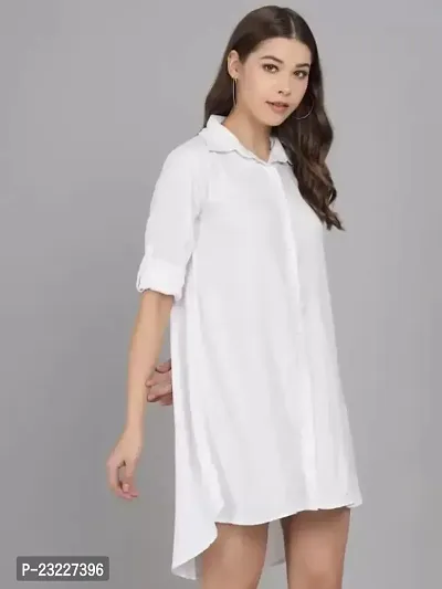 AONE Clothing Women's Regular Fit Self Design Button Down Collar Neck Casual Long Shirts for Ladies  Girls (WhiteL)-thumb3