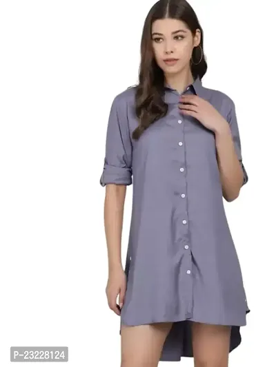 AONE Clothing Women's Regular Fit Self Design Button Down Collar Neck Casual Long Shirts for Ladies  Girls (GreyM)-thumb0