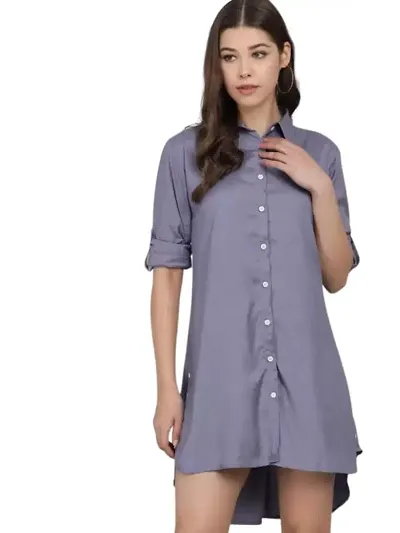 AONE Clothing Women's Regular Fit Self Design Button Down Collar Neck Casual Long Shirts for Ladies Girls (GreyM)