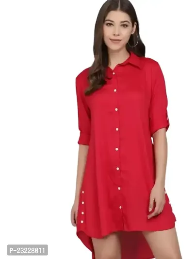 AONE Clothing Women's Regular Fit Self Design Button Down Collar Neck Casual Long Shirts for Ladies  Girls (RedXL)