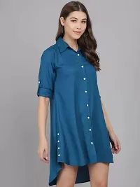 AONE Clothing Women's Regular Fit Self Design Button Down Collar Neck Casual Long Shirts for Ladies  Girls (Sea BlueXL)-thumb1