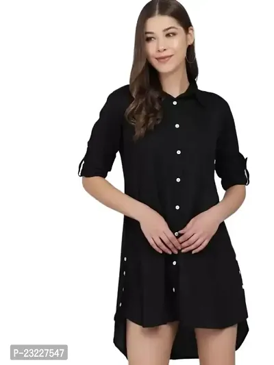 AONE Clothing Women's Regular Fit Self Design Button Down Collar Neck Casual Long Shirts for Ladies  Girls (BlackM)