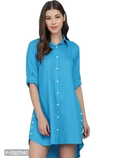 AONE Clothing Women's Regular Fit Self Design Button Down Collar Neck Casual Long Shirts for Ladies  Girls-thumb0