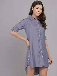 AONE Clothing Women's Regular Fit Self Design Button Down Collar Neck Casual Long Shirts for Ladies  Girls (GreyM)-thumb3