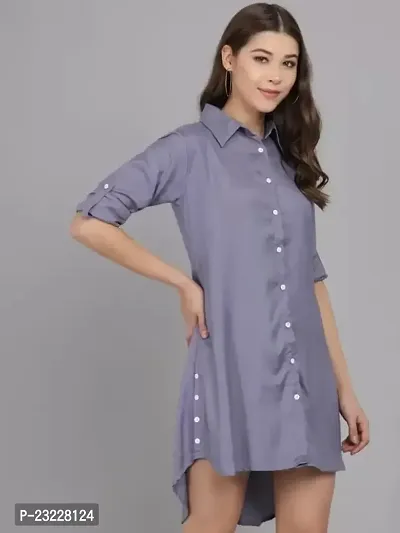 AONE Clothing Women's Regular Fit Self Design Button Down Collar Neck Casual Long Shirts for Ladies  Girls (GreyM)-thumb4