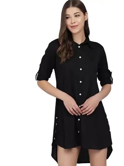 AONE Clothing Women's Regular Fit Self Design Button Down Collar Neck Casual Long Shirts for Ladies & Girls