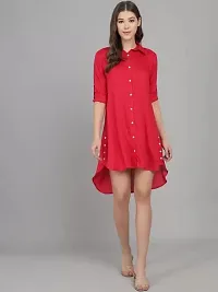 AONE Clothing Women's Regular Fit Self Design Button Down Collar Neck Casual Long Shirts for Ladies  Girls (Reds)-thumb3