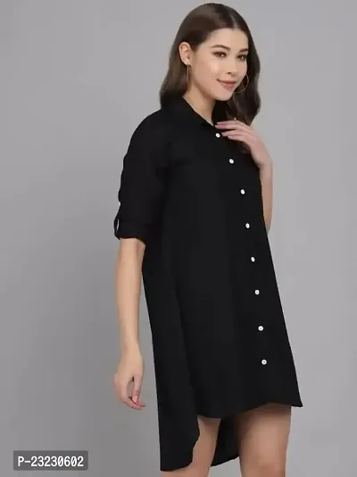 AONE Clothing Women's Regular Fit Self Design Button Down Collar Neck Casual Long Shirts for Ladies  Girls (BlackL)-thumb3