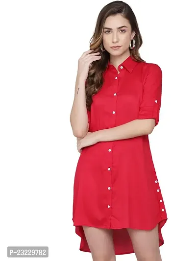 AONE Clothing Women's Regular Fit Self Design Button Down Collar Neck Casual Long Shirts for Ladies  Girls (Medium, Red)