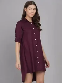 AONE Clothing Women's Regular Fit Self Design Button Down Collar Neck Casual Long Shirts for Ladies  Girls (Wines)-thumb2