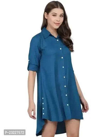 AONE Clothing Women's Regular Fit Self Design Button Down Collar Neck Casual Long Shirts for Ladies  Girls (Sea BlueM)