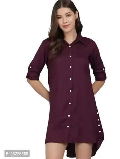 AONE Clothing Women's Regular Fit Self Design Button Down Collar Neck Casual Long Shirts for Ladies  Girls (Wines)-thumb0