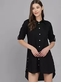 AONE Clothing Women's Regular Fit Self Design Button Down Collar Neck Casual Long Shirts for Ladies  Girls (BlackM)-thumb1