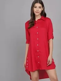 AONE Clothing Women's Regular Fit Self Design Button Down Collar Neck Casual Long Shirts for Ladies  Girls (Reds)-thumb1